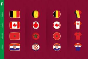 collection de drapeaux du tournoi de football du groupe f, un ensemble d'icônes vectorielles. vecteur