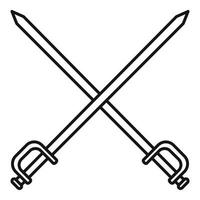 icône d'épée croisée, style de contour vecteur