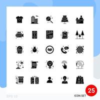 groupe de 25 signes et symboles de glyphes solides pour les éléments de conception vectoriels modifiables de l'éditeur de photos de bonbons de caissier de fenêtre vecteur