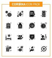 16 illustrations vectorielles de pandémie de virus corona noir de glyphe solide dossier clinique avertissement en ligne médical coronavirus viral médical 2019nov éléments de conception de vecteur de maladie