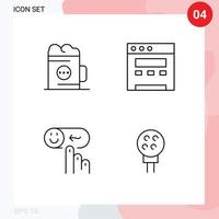 ligne d'interface mobile ensemble de 4 pictogrammes d'alcool aider à boire support de site Web éléments de conception vectoriels modifiables vecteur