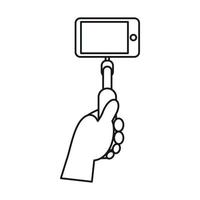 main tenant un bâton de selfie avec l'icône de téléphone portable vecteur