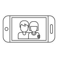 couple, prendre, selfie, icône, contour, style vecteur