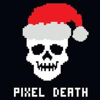 signe de noël pixel avec crâne en chapeau de père noël, t-shirts grunge vintage design vecteur