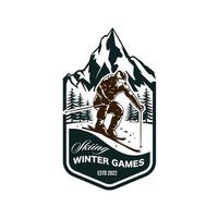 logo de ski de montagne. modèle de conception de logo de sport d'hiver extrême vecteur