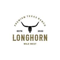 vache texas longhorn, conception de logo d'étiquette vintage de bétail de taureau de pays occidental pour la ferme de campagne familiale vecteur