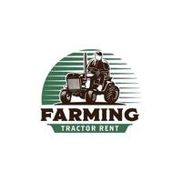 un homme conduisant le logo du tracteur. modèle de conception de logo de machine agricole agricole vecteur