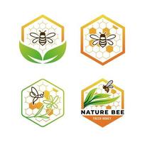 ensemble de modèle de conception de logo de miel frais d'abeille naturelle vecteur