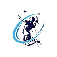 création de logo illustration smash de saut de badminton. modèle de conception de logo de joueur de badminton passionné moderne en action vecteur