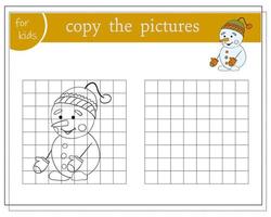 copier l'image, jeux éducatifs pour les enfants, bonhomme de neige de dessin animé. illustration vectorielle. vecteur
