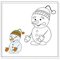 livre de coloriage pour enfants. dessinez un bonhomme de neige mignon de bande dessinée basé sur le dessin. illustration vectorielle. vecteur