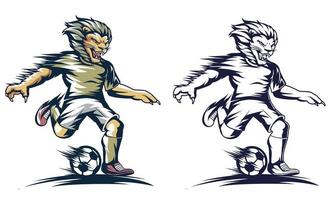 le lion jouant au football illustration vectorielle version 2 couleurs isolée vecteur