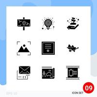 9 interface utilisateur pack de glyphes solides de signes et symboles modernes de badges photo idée d'entreprise mise au point jardinage éléments de conception vectoriels modifiables vecteur