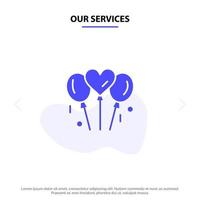 nos services ballon amour mariage coeur solide glyphe icône modèle de carte web vecteur