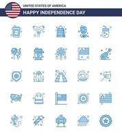 pack de 25 signes de blues de célébration de la fête de l'indépendance des états-unis et symboles du 4 juillet tels que l'alcool de jus vecteur
