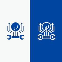 développement ingénierie croissance hack piratage ligne et glyphe icône solide bannière bleue ligne et glyphe icône solide bannière bleue vecteur