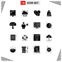 16 icônes style solide grille basée sur des symboles de glyphe créatifs pour la conception de sites Web signes d'icônes solides simples isolés sur fond blanc 16 icônes ensemble fond de vecteur d'icône noire créative