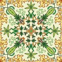 mandala de fond de motif carré symétrique avec fond de vecteur de thème botanique vert naturel. carreaux de papier peint isolés pour carte de voeux, impression de tissu et autres fins.