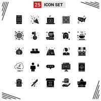 25 symboles de glyphes créatifs basés sur une grille de style solide pour la conception de sites Web signes d'icônes solides simples isolés sur fond blanc jeu d'icônes 25 vecteur
