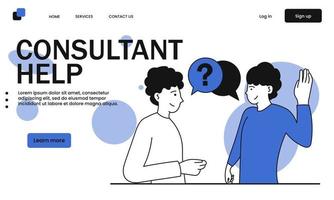 aide de consultant et personnes parlant concept d'illustration vectorielle. service d'assistance aux entreprises et communication client. des conseils professionnels et une consultation d'experts. conseil marketing et helpdesk en ligne vecteur