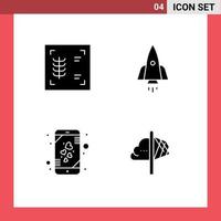 ensemble moderne de 4 glyphes et symboles solides tels que le démarrage de la fusée d'amour de la poitrine éléments de conception vectoriels modifiables pour téléphone intelligent vecteur