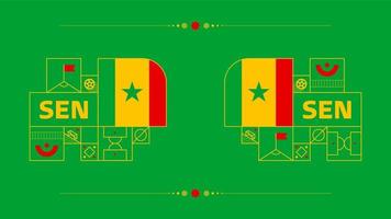 drapeau sénégal pour le tournoi de coupe de football 2022. drapeau de l'équipe nationale isolée avec des éléments géométriques pour l'illustration vectorielle de football ou de football 2022 vecteur