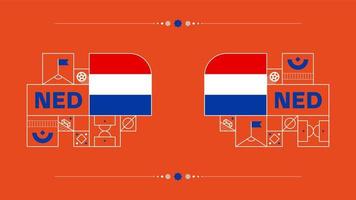 drapeau néerlandais pour le tournoi de coupe de football 2022. drapeau de l'équipe nationale isolée avec des éléments géométriques pour l'illustration vectorielle de football ou de football 2022 vecteur