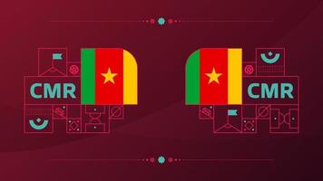 drapeau camerounais pour le tournoi de coupe de football 2022. drapeau de l'équipe nationale isolée avec des éléments géométriques pour l'illustration vectorielle de football ou de football 2022 vecteur