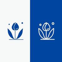 fleur floral nature printemps ligne et glyphe icône solide bannière bleue ligne et glyphe icône solide bannière bleue vecteur