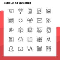 ensemble d'icônes de ligne de droit numérique et de studio de son ensemble 25 icônes vectorielles conception de style minimalisme icônes noires définies pack de pictogrammes linéaires vecteur