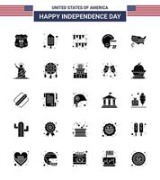 25 signes de glyphes solides pour le jour de l'indépendance des états-unis thanksgiving américain guirlande casque américain modifiable usa day vector design elements