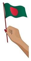 la main féminine tient doucement le petit drapeau de la république du bangladesh. élément de conception de vacances. vecteur de dessin animé sur fond blanc