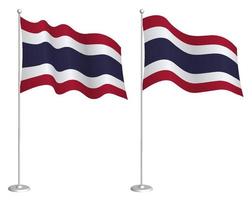drapeau du royaume de thaïlande sur mât agitant dans le vent. élément de conception de vacances. point de contrôle pour les symboles cartographiques. vecteur isolé sur fond blanc