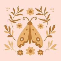 carte de voeux rétro avec papillon et fleurs dans un style bohème vecteur