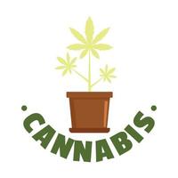 logo de plante en pot de cannabis, style plat vecteur