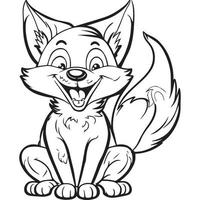 illustration de contour de dessin animé de renard heureux. livre de coloriage pour enfants, dessin vectoriel. vecteur