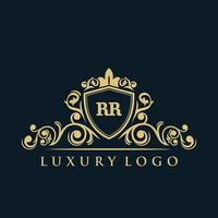 logo lettre rr avec bouclier d'or de luxe. modèle vectoriel de logo d'élégance.