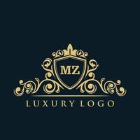 logo lettre mz avec bouclier d'or de luxe. modèle vectoriel de logo d'élégance.