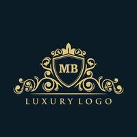 logo lettre mb avec bouclier d'or de luxe. modèle vectoriel de logo d'élégance.