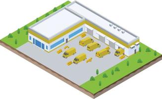 scène isométrique d'une camionnette dans le processus de déchargement du hall logistique de l'entrepôt dans les affaires de l'entreprise vecteur