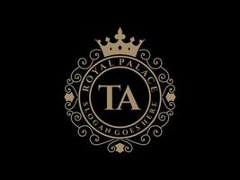 lettre ta logo victorien de luxe royal antique avec cadre ornemental. vecteur