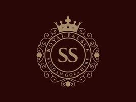 lettre ss logo victorien de luxe royal antique avec cadre ornemental. vecteur