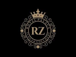 lettre rz logo victorien de luxe royal antique avec cadre ornemental. vecteur