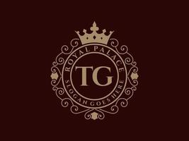 lettre tg logo victorien de luxe royal antique avec cadre ornemental. vecteur