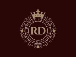 lettre rd logo victorien de luxe royal antique avec cadre ornemental. vecteur