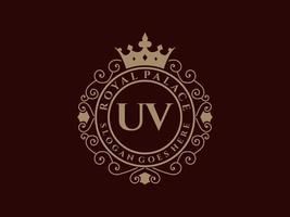 lettre uv logo victorien de luxe royal antique avec cadre ornemental. vecteur