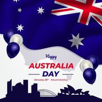 joyeux jour de l'australie le 26 janvier avec drapeau ondulant et conception d'illustration de ballon vecteur