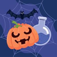 citrouille d'halloween et chauve-souris vecteur