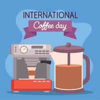 lettrage de la journée internationale du café avec fabricant vecteur