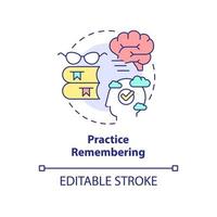 s'entraîner à se souvenir de l'icône du concept. matériel de mémorisation. technique d'apprentissage idée abstraite illustration de ligne mince. dessin de contour isolé. trait modifiable. vecteur